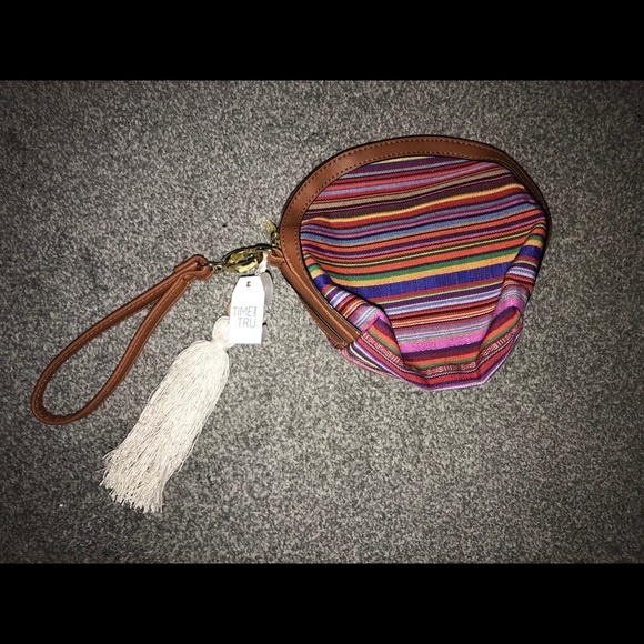 NWT Time & Tru Multicolor/Brown Dome Pouch Tassel - Picture 2 of 7